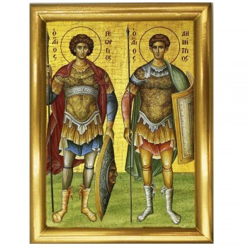 ΑΓΙΟΙ ΓΕΩΡΓΙΟΣ & ΔΗΜΗΤΡΙΟΣ - Ξύλινη εικόνα 22cm