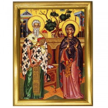 ΑΓΙΟΙ ΚΥΠΡΙΑΝΟΣ & ΙΟΥΣΤΙΝΗ - Ξύλινη εικόνα 22cm